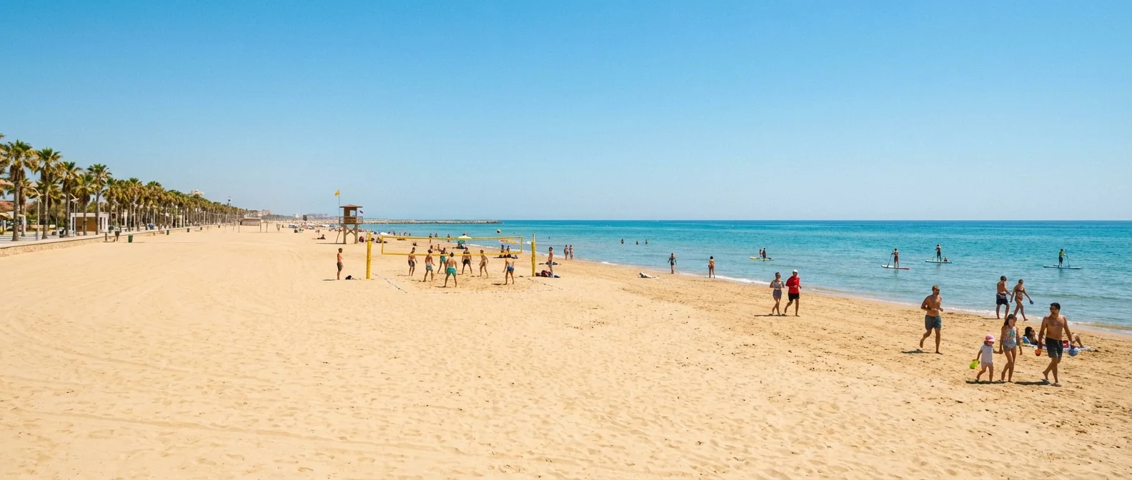 Malvarrosa Beach, Valencia — wide sandy shore on the Mediterranean