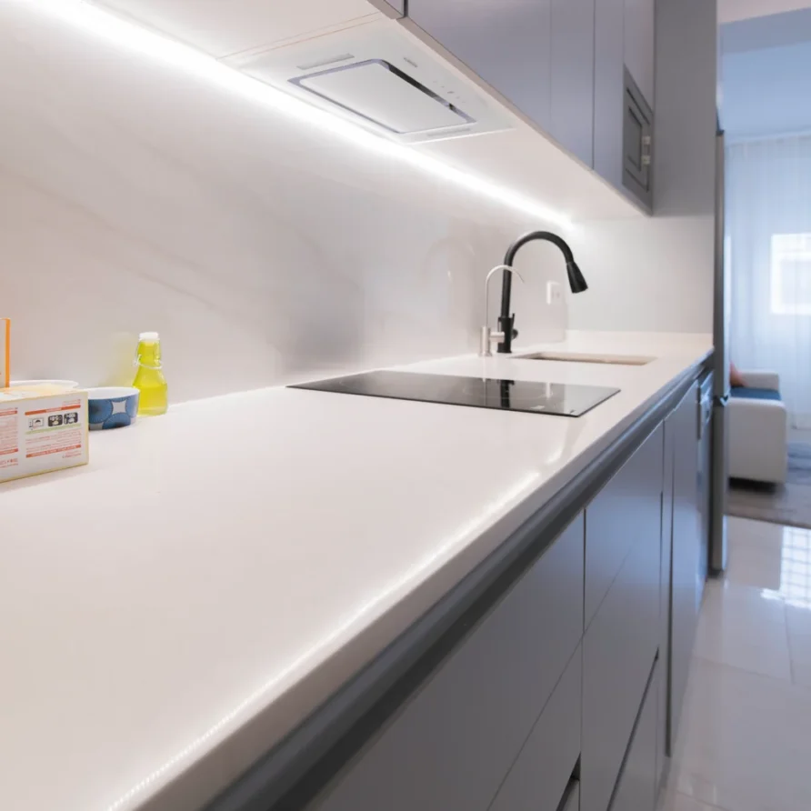 Modern kitchen with white countertop
