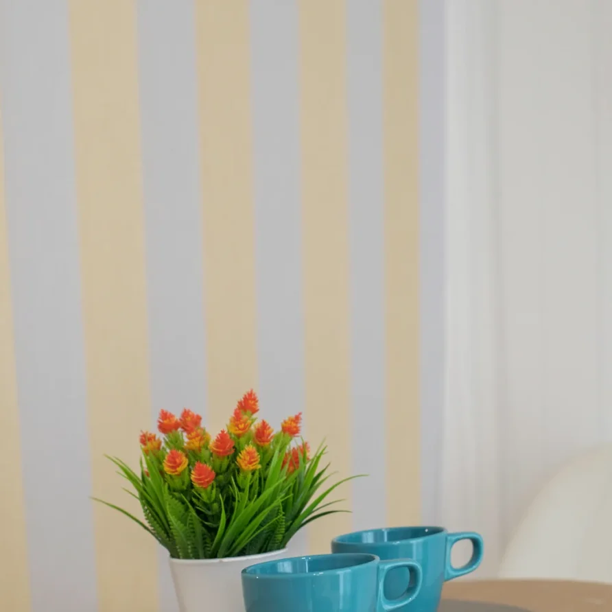 A potted plant with orange flowers sits