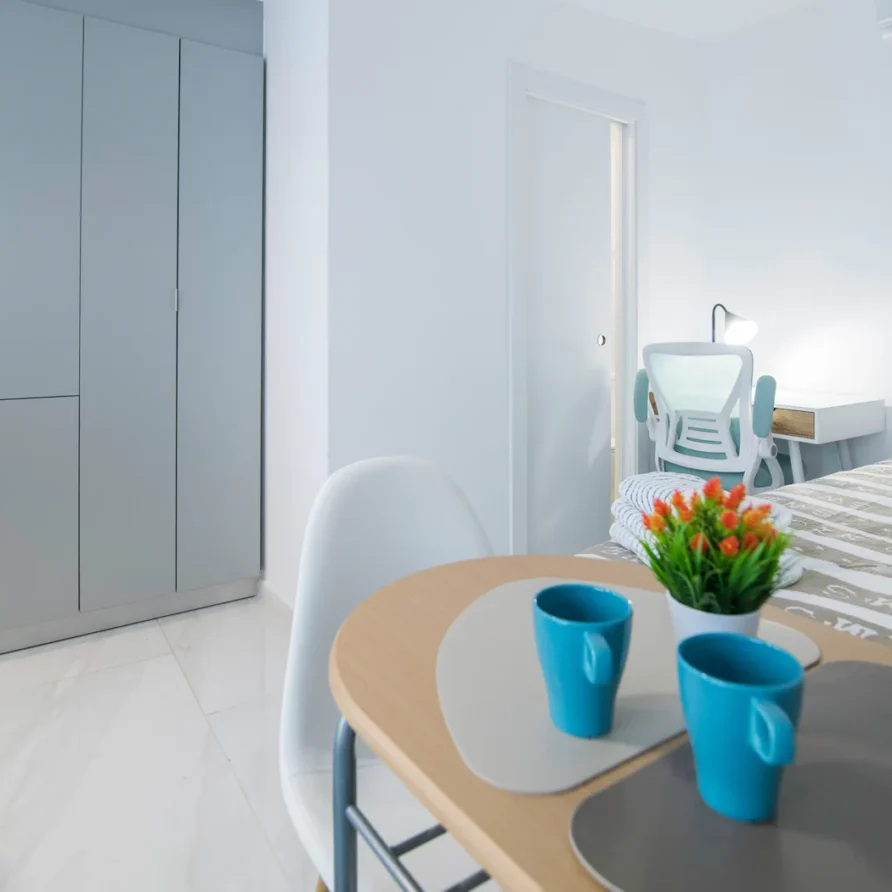 A cozy room with a small table