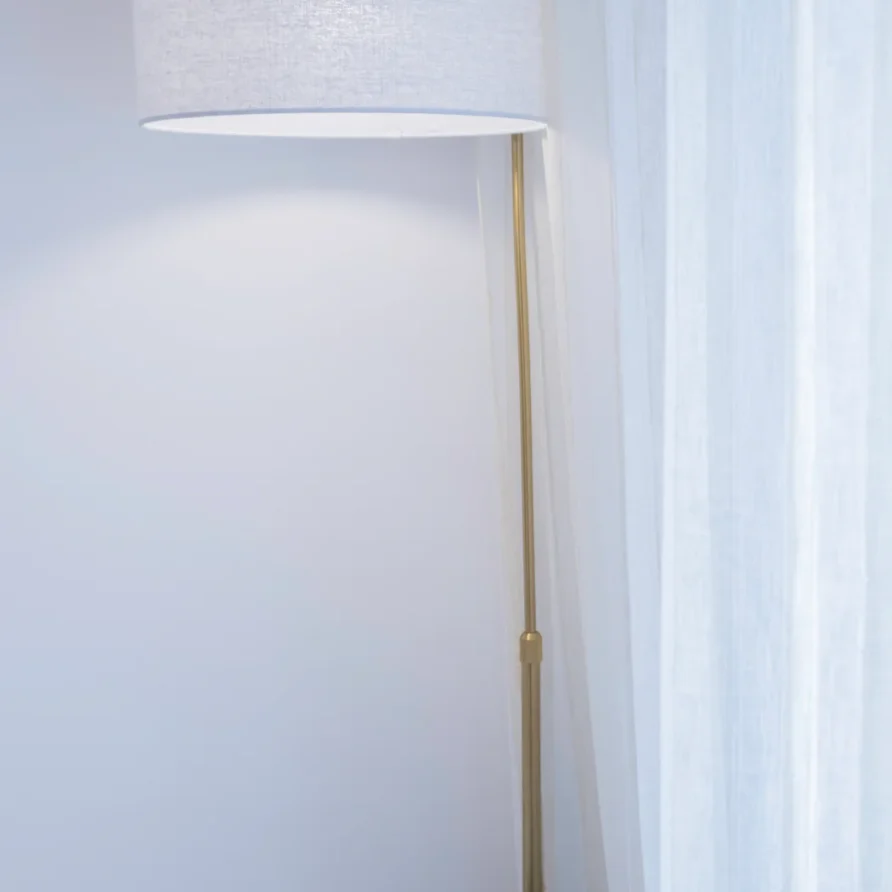 Minimalist lamp with white curtains