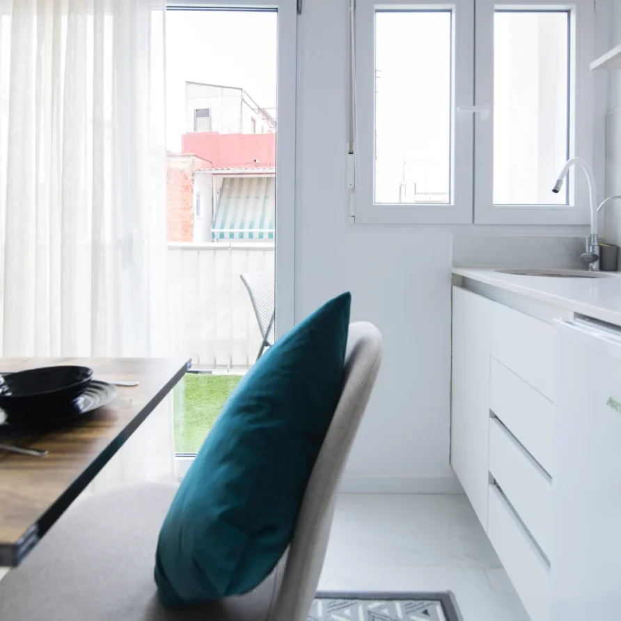 Bright modern kitchen with dining area