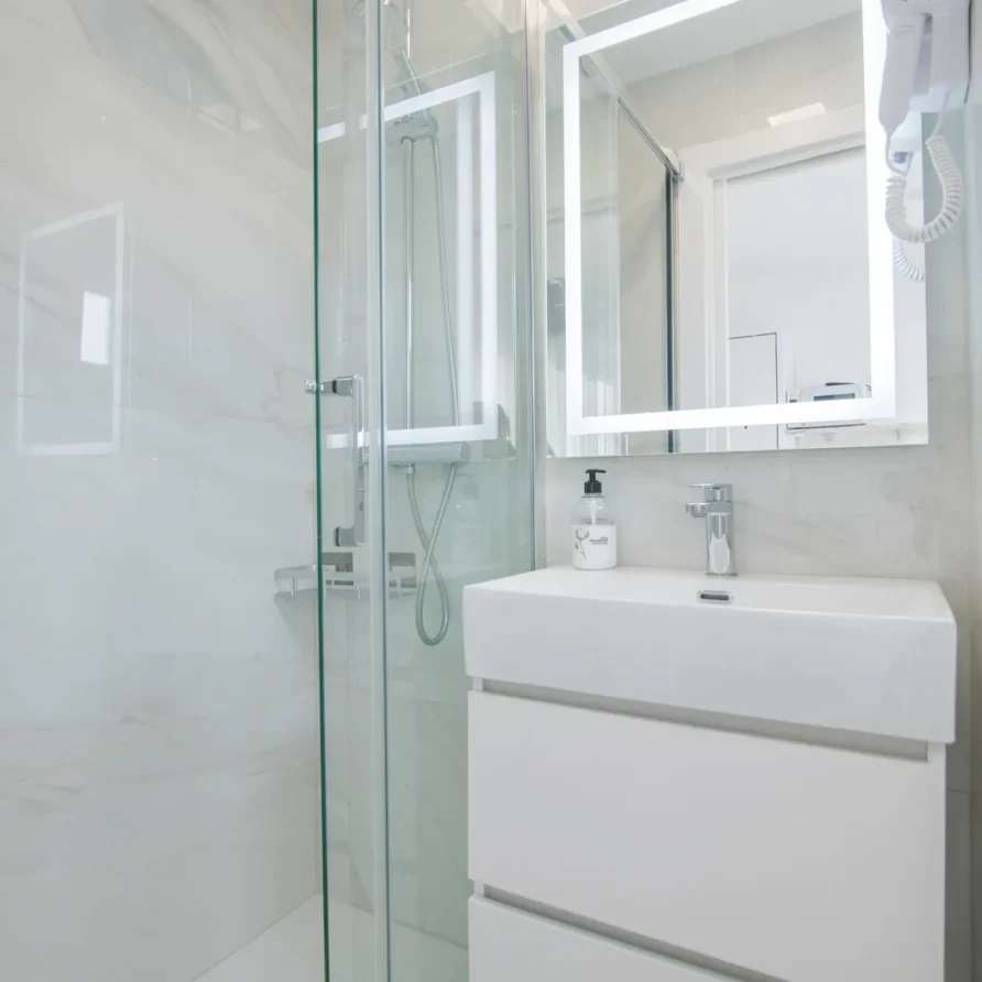 Modern bathroom with glass shower