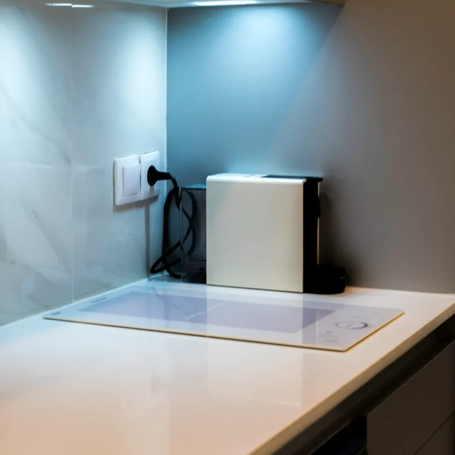 Modern kitchen countertop with white toaster